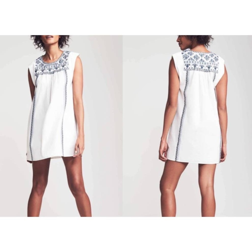 Faherty Queenie Embroidered Shift Dress In White boho